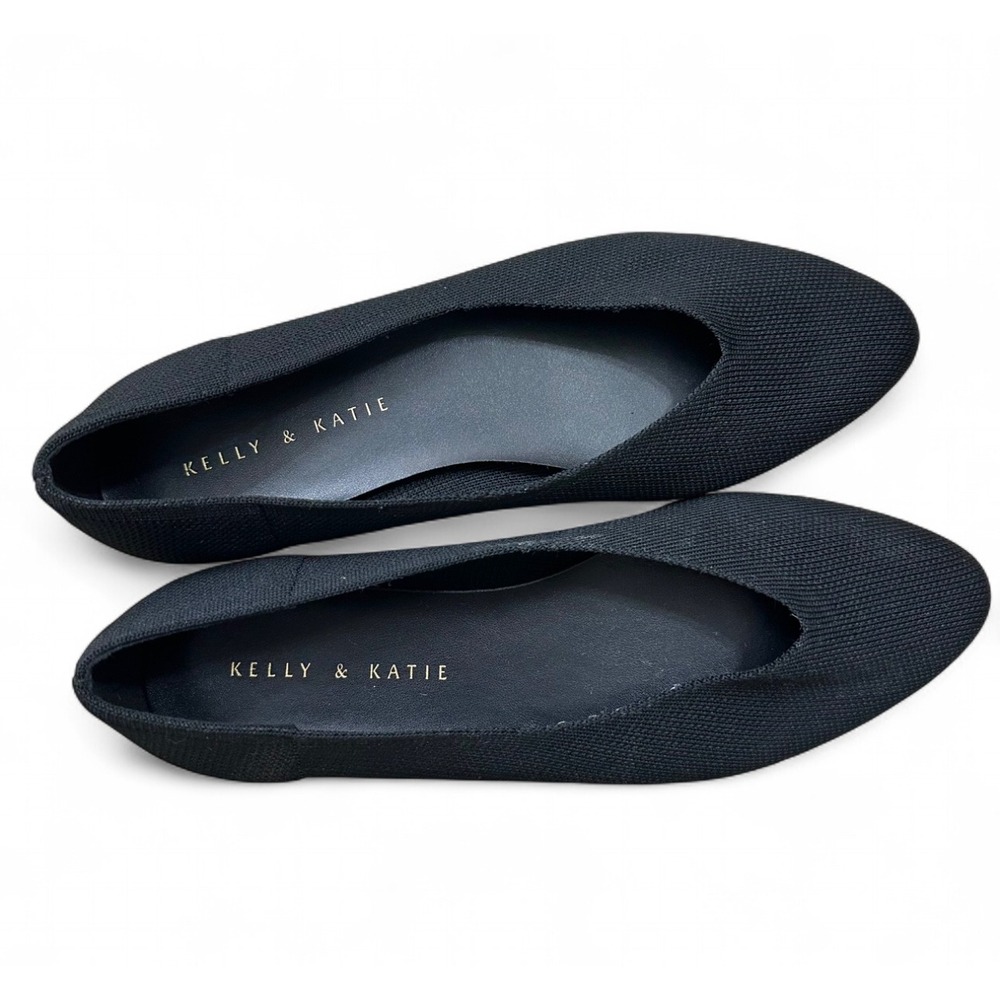Kelly & Katie Black Round Pointed‎ Slip On Ballet Flats Mesh Knit Women's 7.5 M